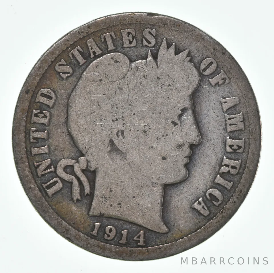 1914-S Barber Dime 90% Silver Average Circ