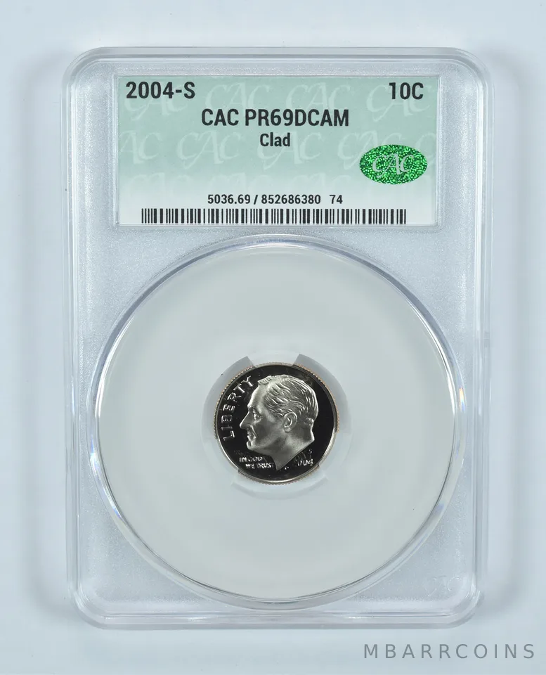 2004-S Roosevelt Dime CLAD PR69 DCAM CAC CACg