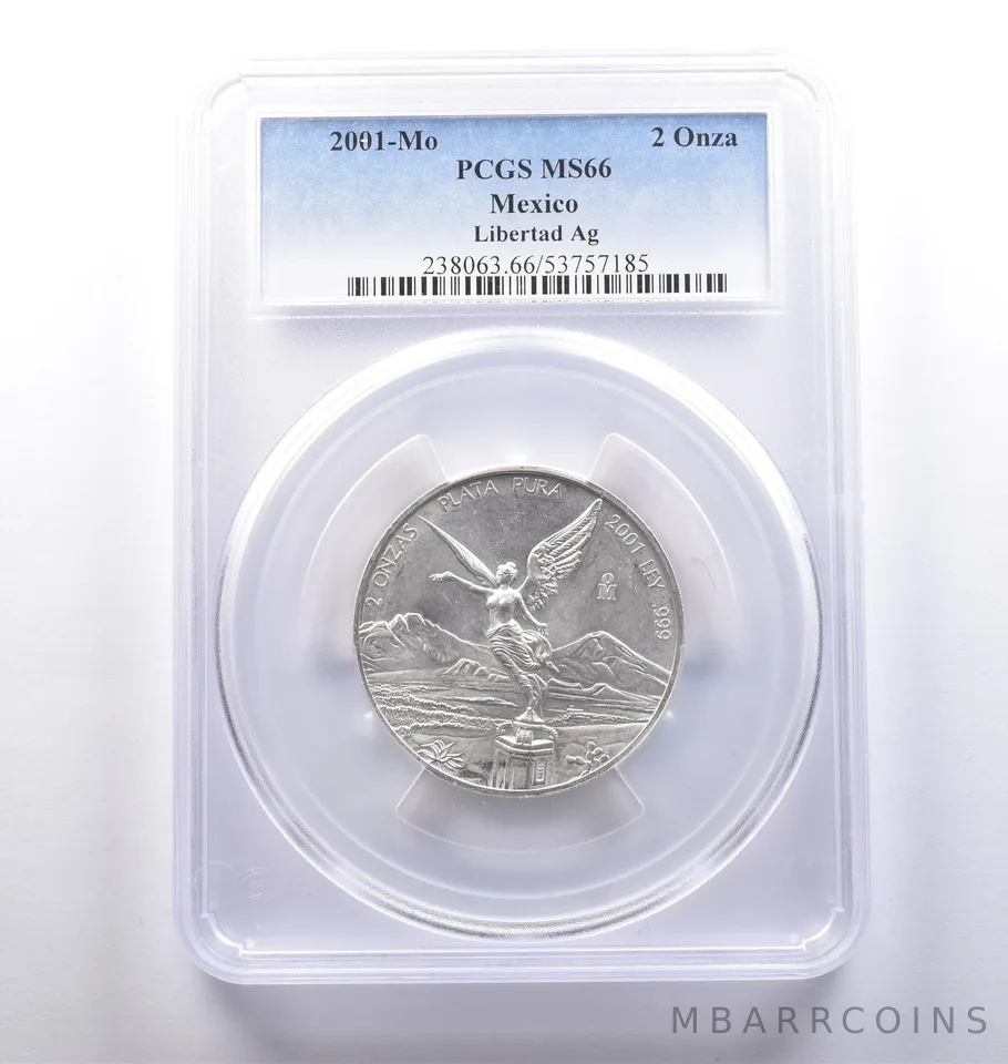 2001 Mo Mexico 2 Onza Silver Libertad MS66 PCGS *8373
