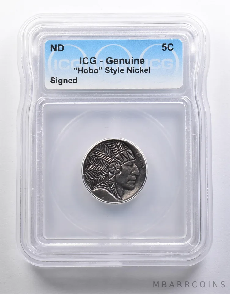 ND Indian Head Buffalo Nickel "Hobo" Style Signed Genuine ICG *6556