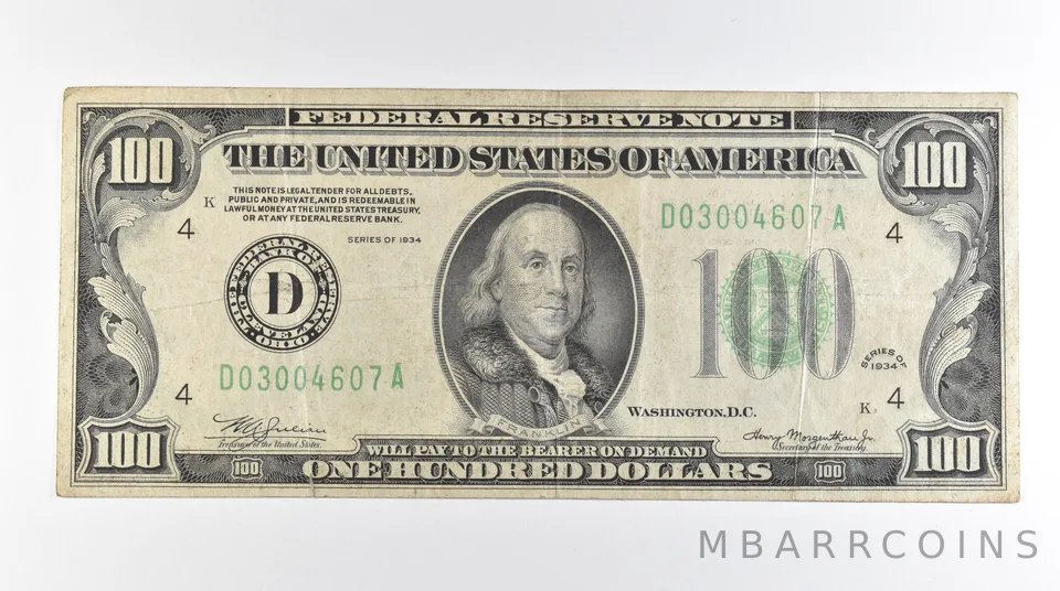 1934 $100 Cleveland OH FRN Green Seal *7076