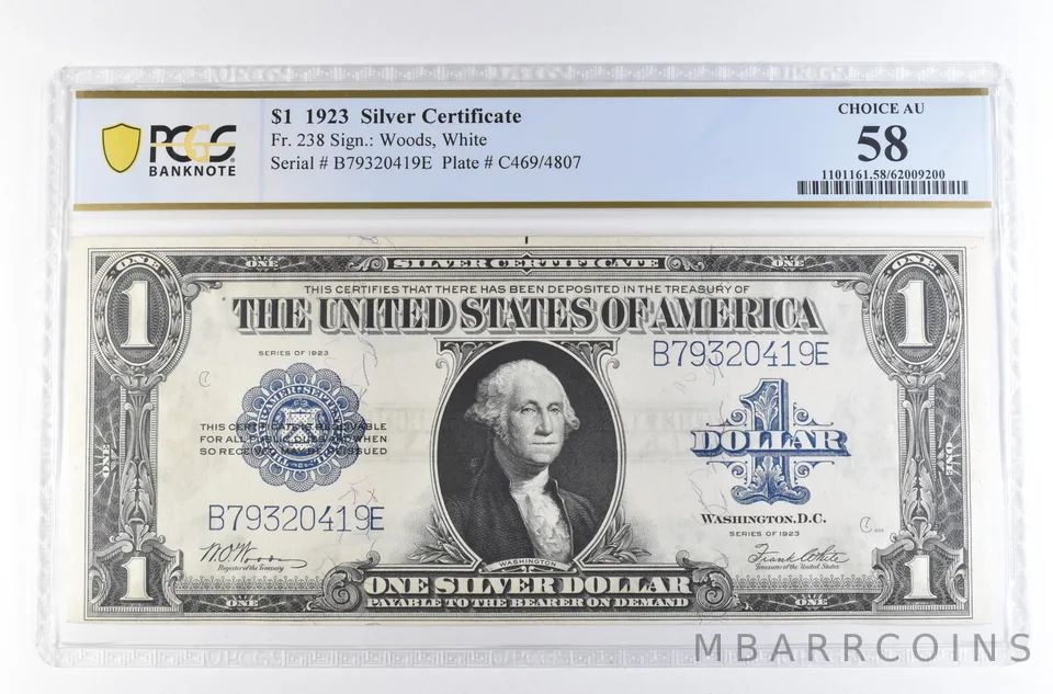 1923 $1 Silver Certificate Large Note Fr#238 Choice AU 58 PCGS *2344