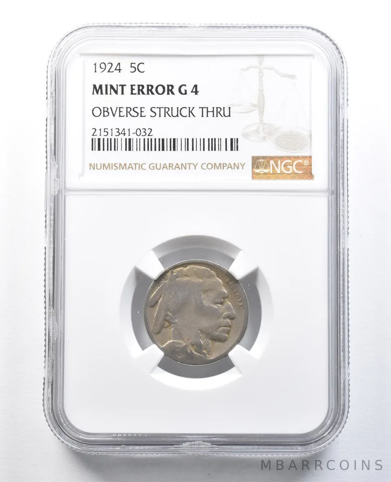 1924 Indian Head Buffalo Nickel Mint Error Obverse Struck Through G4 NGC *8228