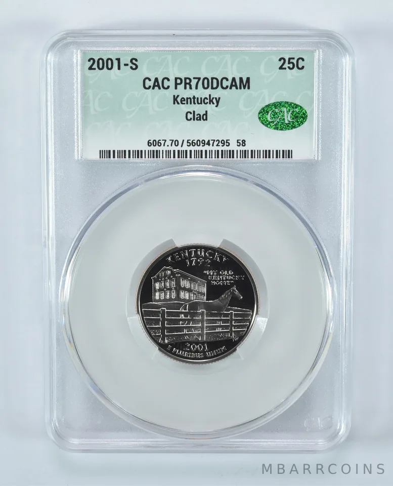 2001-S Washington State Quarter Kentucky CLAD PR70 DCAM CAC CACg