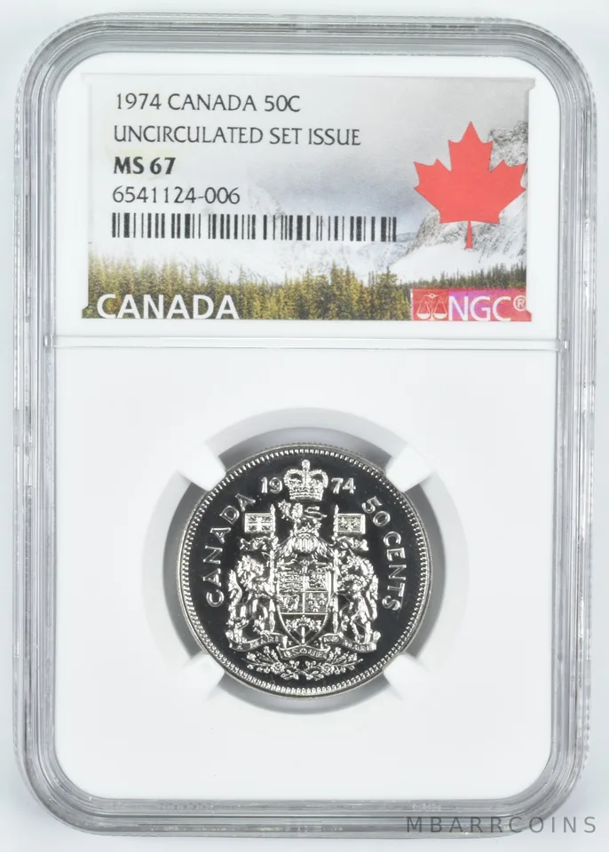 1974 Canadian 50C Half Dollar Unc Set Issue MS67 NGC Canada Lbl