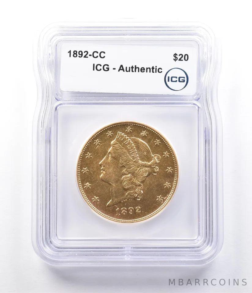 1892-CC $20 Liberty Head Gold Double Eagle Authentic ICG a2903