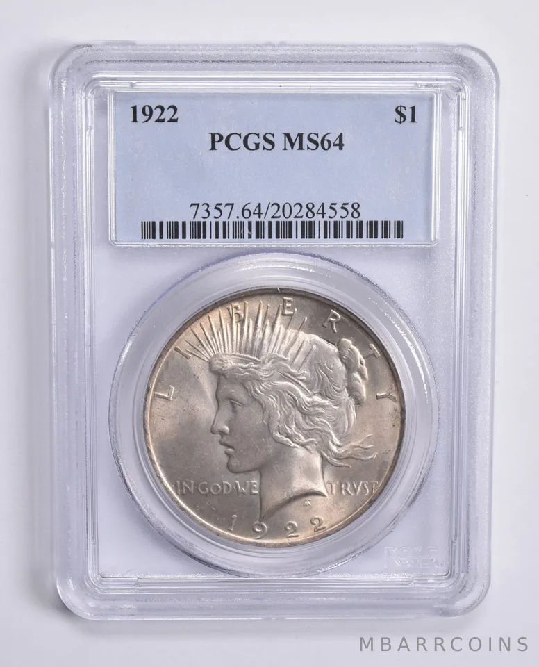 1922 Peace Silver Dollar MS64 PCGS Blue Lbl
