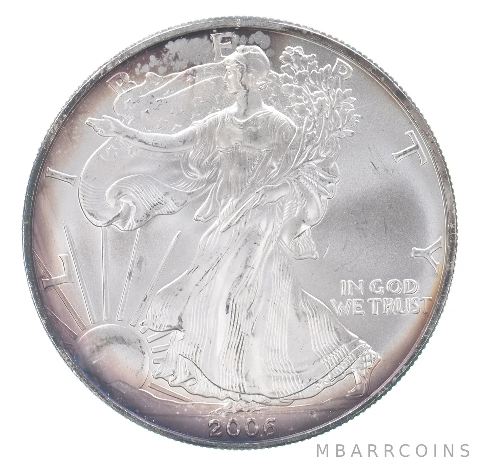 Beautiful Toned - 2006 American Silver Eagle 1 Troy Oz .999 Fine Silver *062