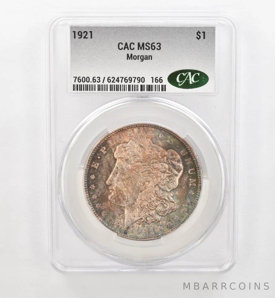 1921 Morgan Silver Dollar MS63 CAC CACg Beautiful Tone *0476