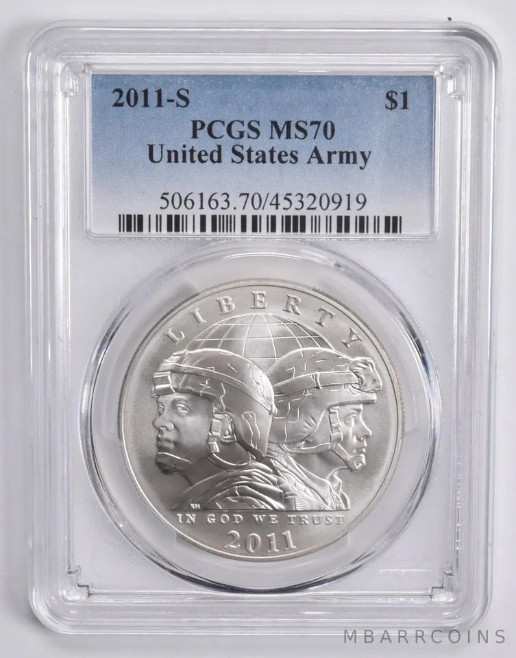 2011-S United States Army Commemorative Dollar MS70 PCGS Blue Lbl