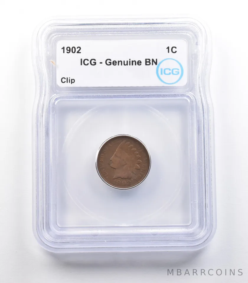 1902 Indian Head Cent Mint Error Clip Genuine BN ICG *2309