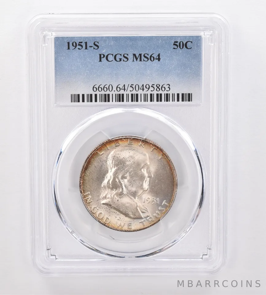 1951-S Franklin Half Dollar MS64 PCGS Beautiful Tone *0037