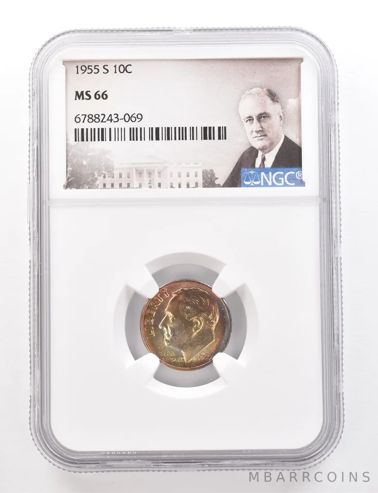 1955-S Roosevelt Dime MS66 NGC Beautiful Tone *3362