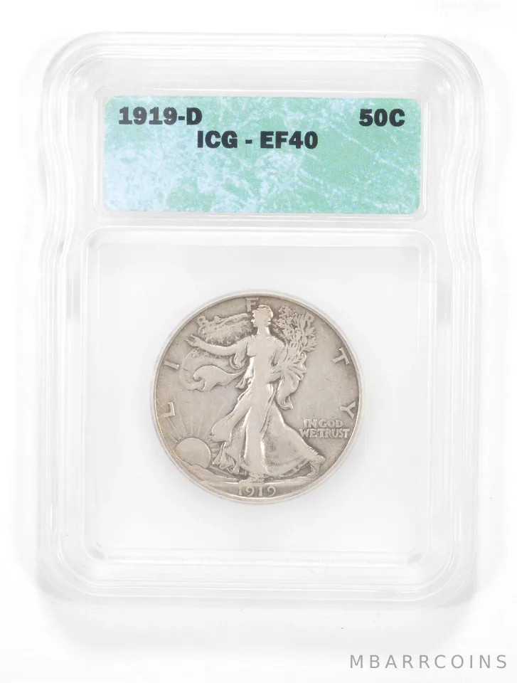 EF40 1919-D Walking Liberty Half Dollar - Graded ICG *5539
