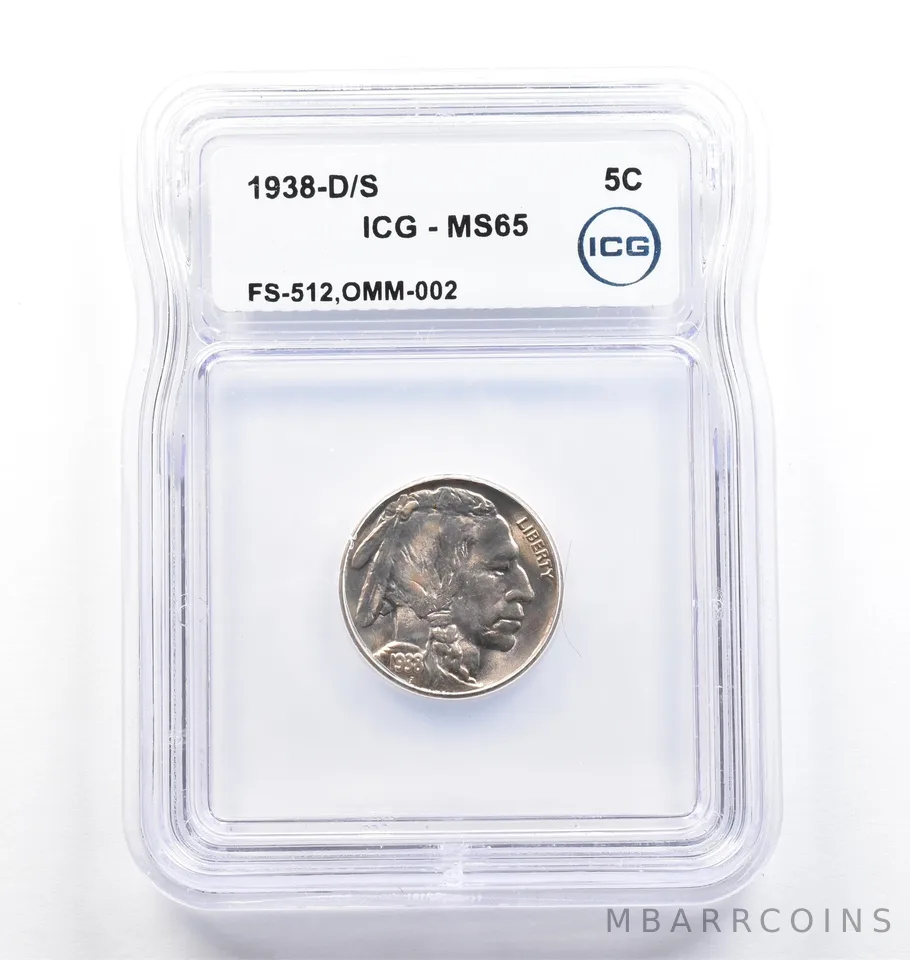1938-D/S Indian Head Buffalo Nickel FS-512 OMM-002 MS65 ICG *9841