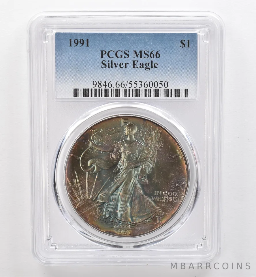 1991 American Silver Eagle MS66 PCGS Beautiful Tone *9526