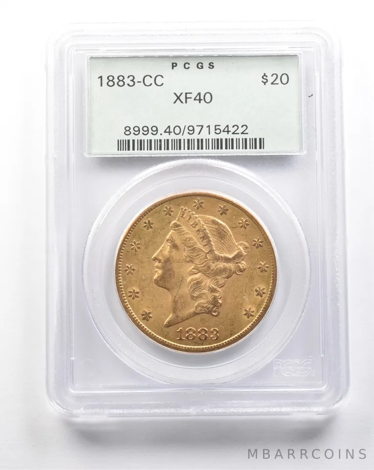 1883-CC $20 Liberty Head Gold Double Eagle XF40 PCGS OGH Looks AU! a7508