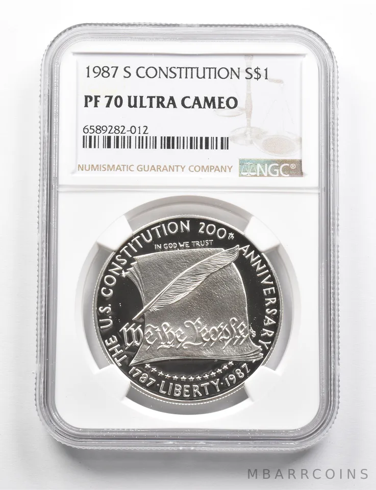 PF70 UCAM 1987-S Constitution Bicentennial Commemorative Silver Dollar NGC *9837