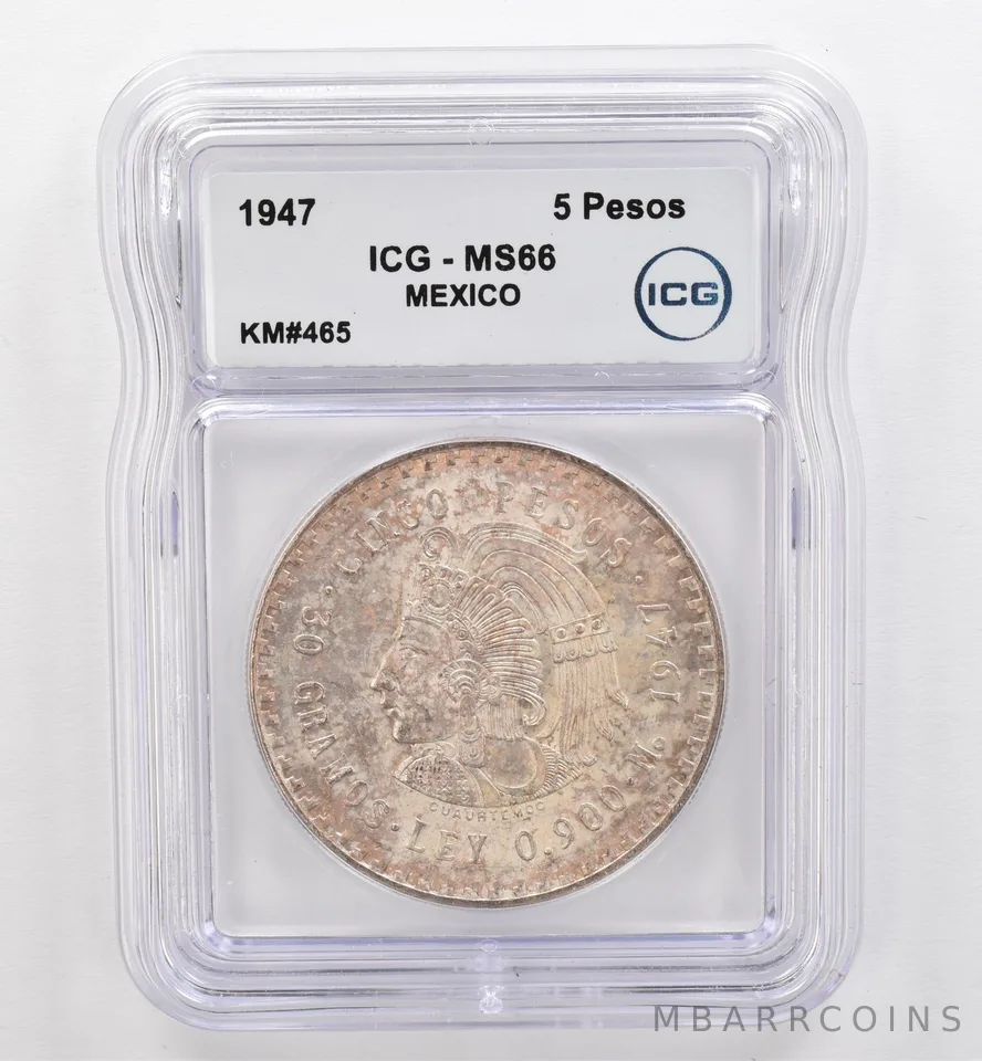 1947 Mo Mexico 5 Pesos KM#465 MS66 ICG Beautiful Tone *9495