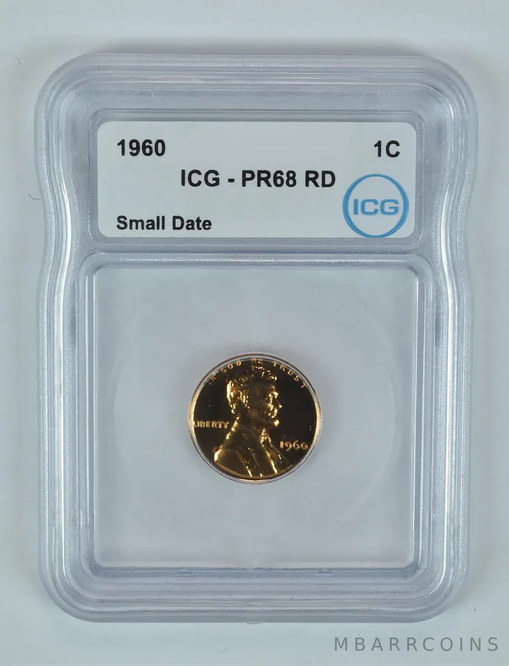 1960 Lincoln Memorial Cent Small Date PR68 RD ICG