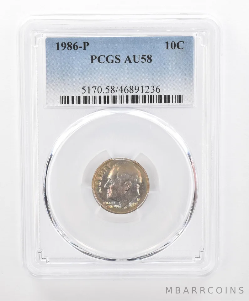 1986-P Roosevelt Dime AU58 PCGS Beautiful Tone *2791