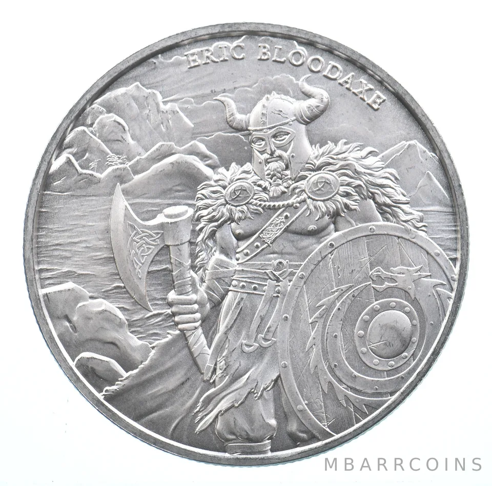 VINTAGE Art Bar/Round Legendary WarriorsEric Bloodaxe .999 Silver 1 T Oz *867