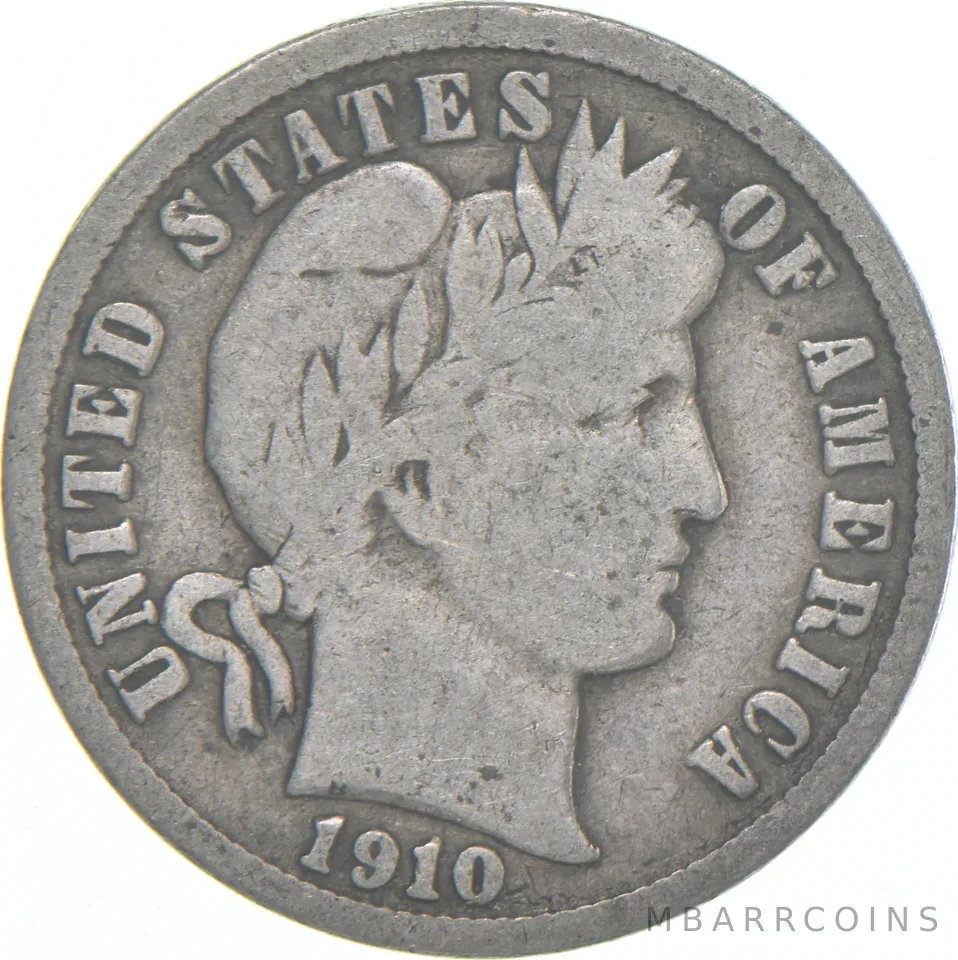 1910-D Barber Dime 90% Silver Average Circ