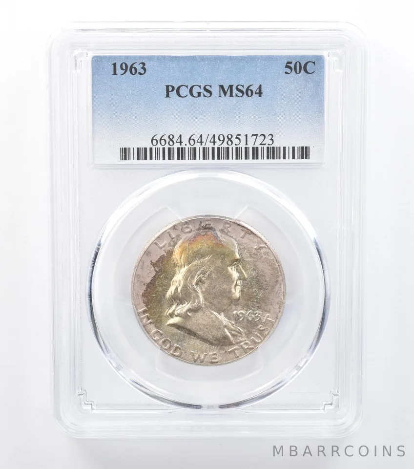 1963 Franklin Half Dollar MS64 PCGS Lavender Peripheral Tone *7743