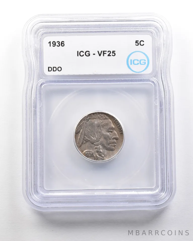 1936 Indian Head Buffalo Nickel Mint Error DDO VF25 ICG *1725