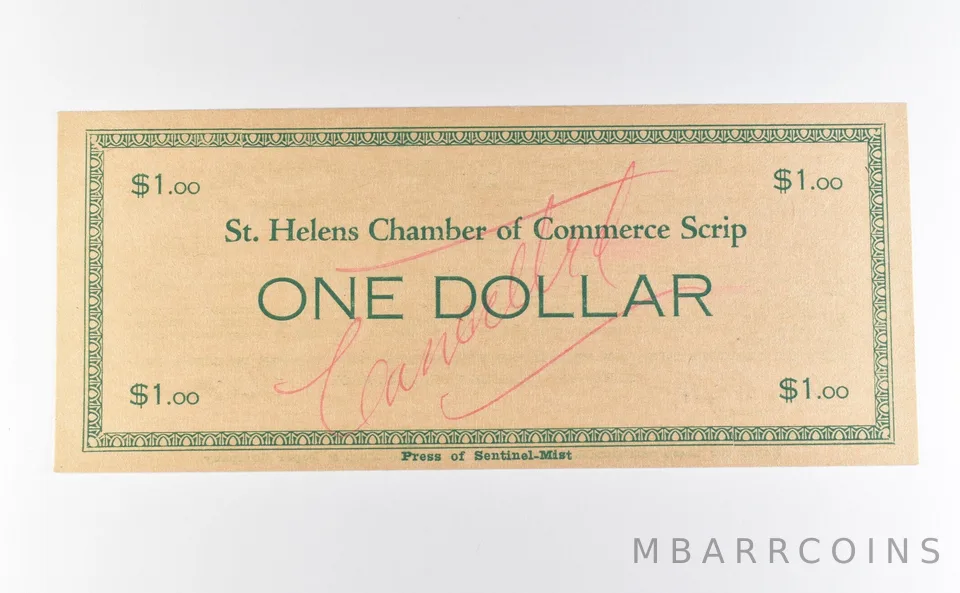 1933 $1 St Helens OR Chamber Of Commerce Scrip *9770