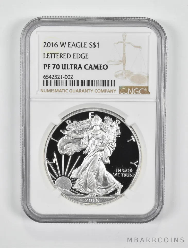 2016-W American Silver Eagle (Lettered Edge) PF70 NGC Brown Label