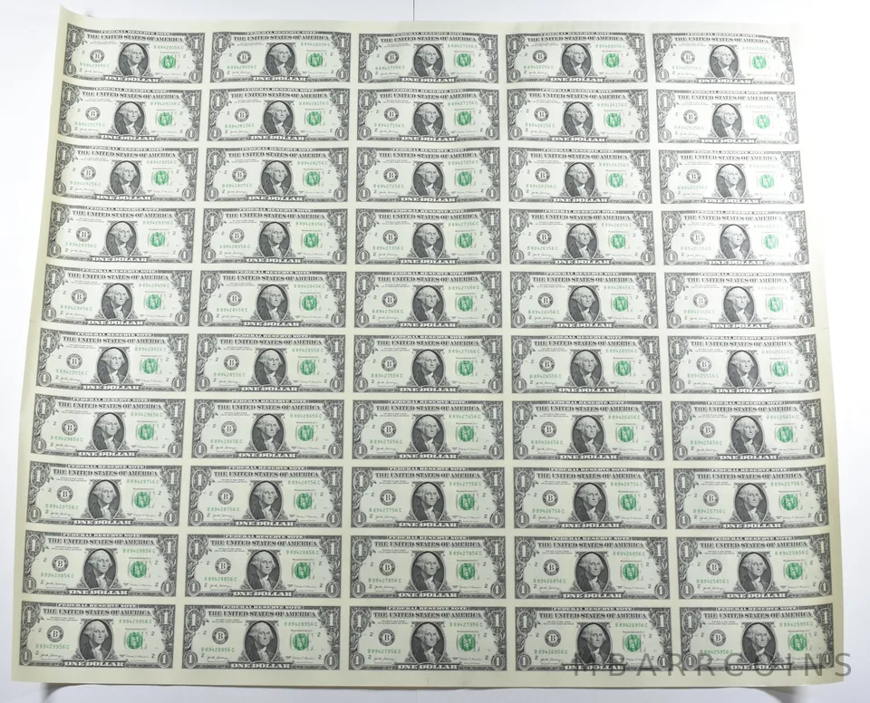 Lot (50) 2017 $1 New York NY FRN Uncut Sheet *8578