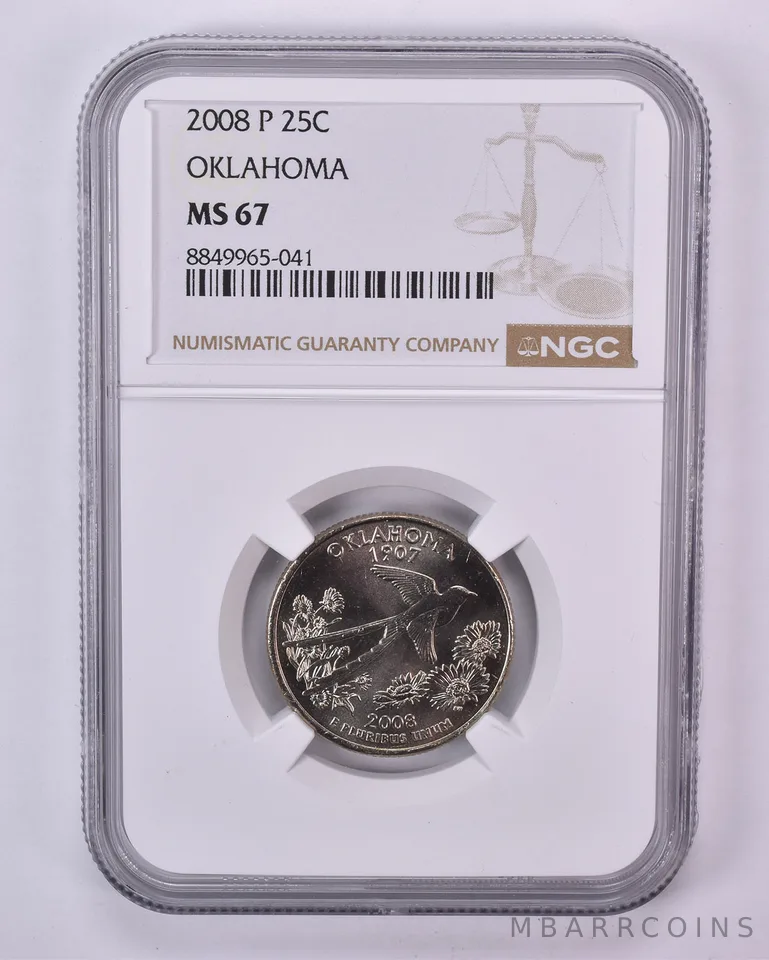 2008-P Washington State Quarter Oklahoma MS67 NGC Brown Label