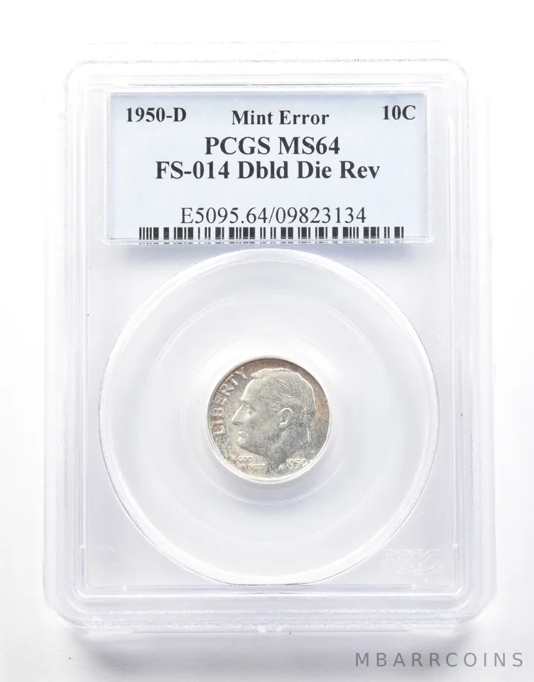 1950-D Roosevelt Dime FS-014 DDR Mint Error MS64 PCGS *2149