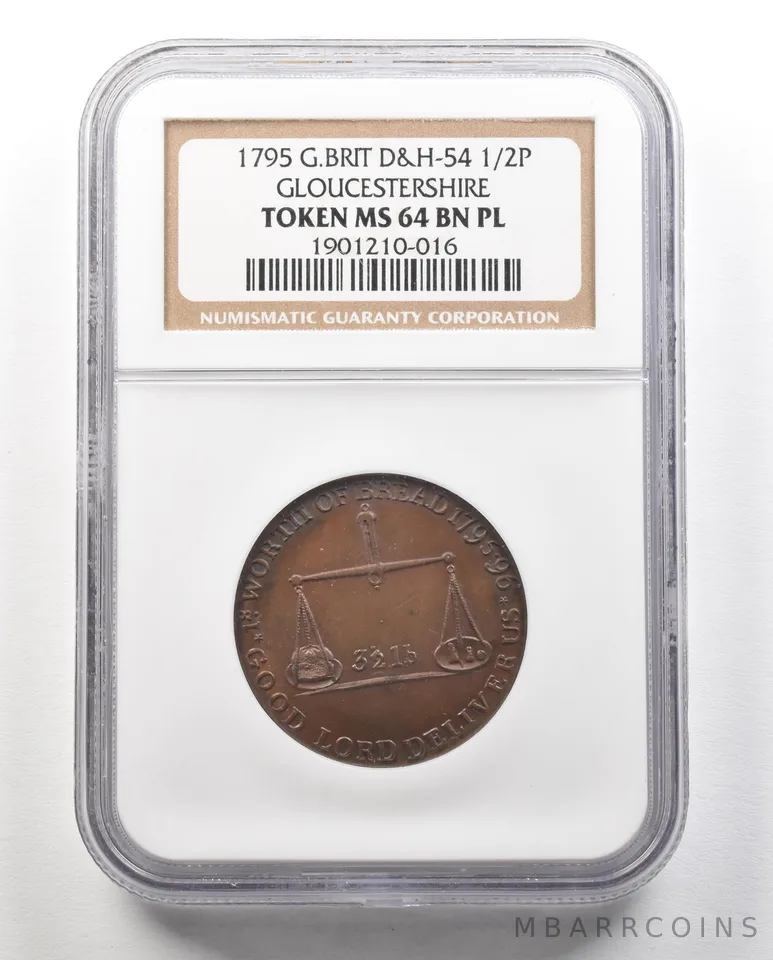 1795 Great Britain D&H-54 1/2 Penny Gloucestershire Token MS64 BN PL NGC *4736