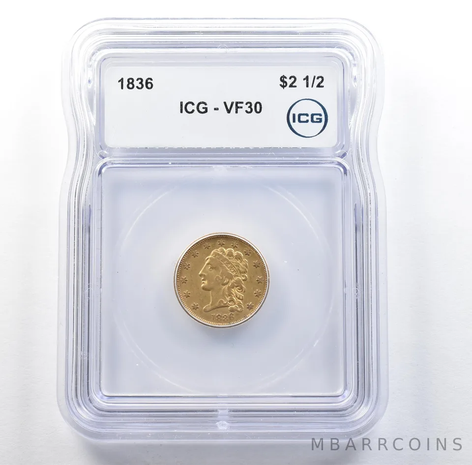 1836 $2.50 Classic Head Gold Quarter Eagle VF30 ICG *3055