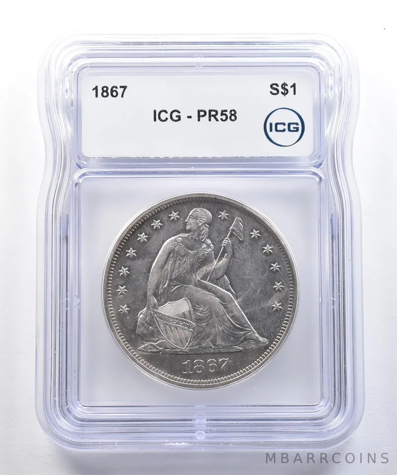 1867 Seated Liberty Silver Dollar PR58 ICG a7799