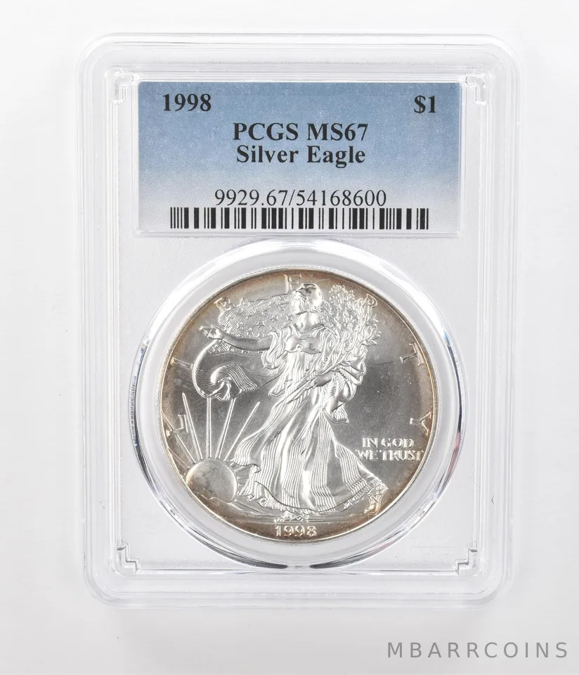 1998 American Silver Eagle MS67 PCGS Beautiful Tone Reverse a1279