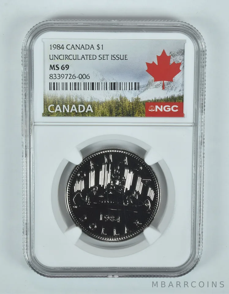 1984 Canada 1 Dollar Voyageur Unc Set Issue MS69 NGC Canada Label