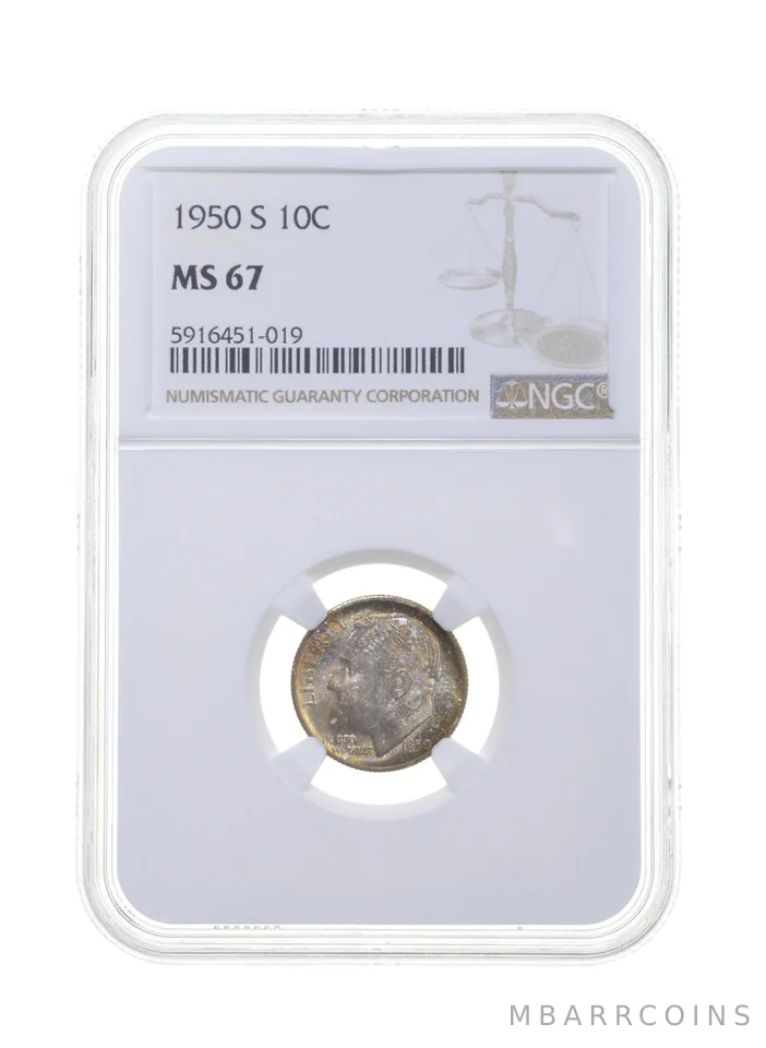 MS67 1950-S Roosevelt Dime - Graded NGC Crusty Original *4423
