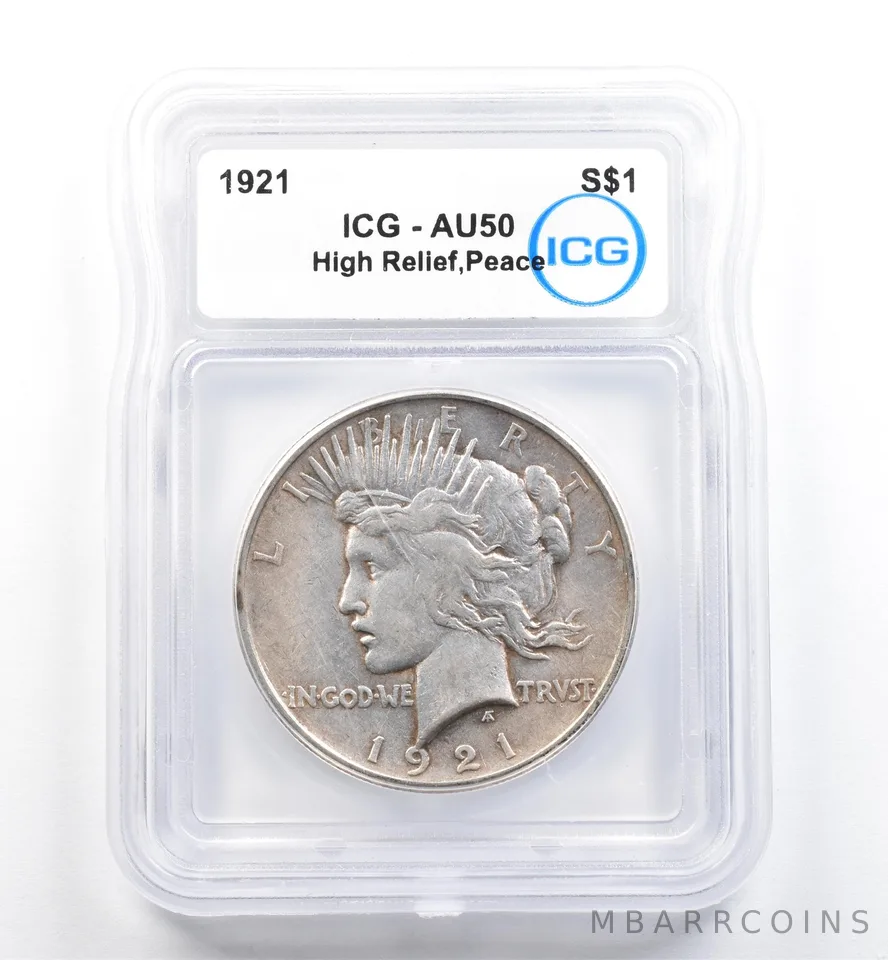 1921 Peace Silver Dollar High Relief AU50 ICG *9879