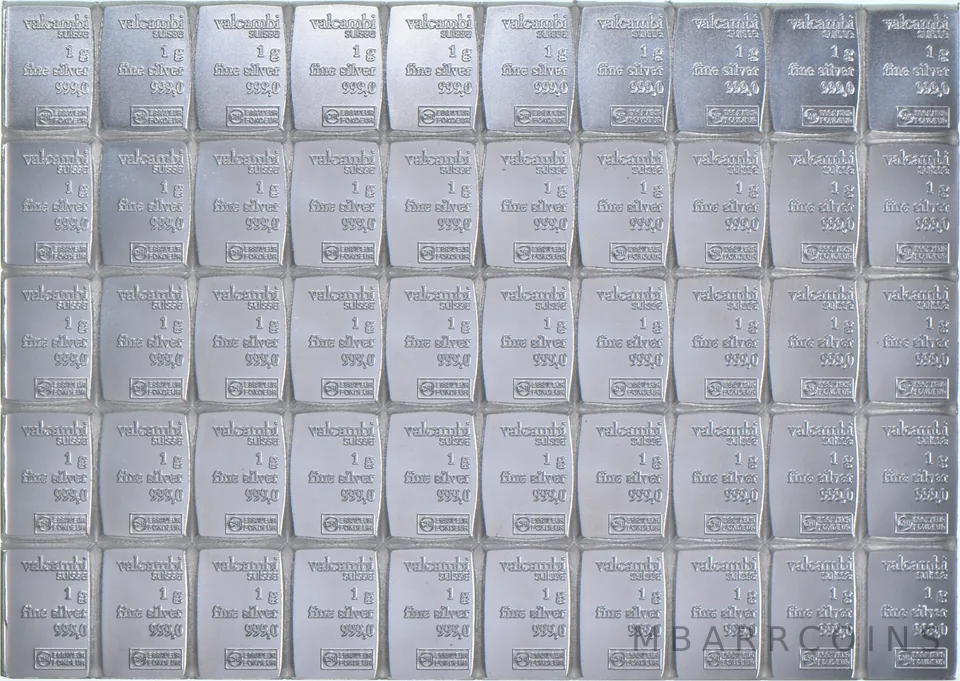 Valcambi Suisse (50 bars) 1 Gram Silver CombiBar .999 Breakable