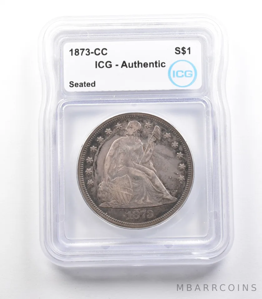 1873-CC Seated Liberty Silver Dollar Authentic ICG *2440