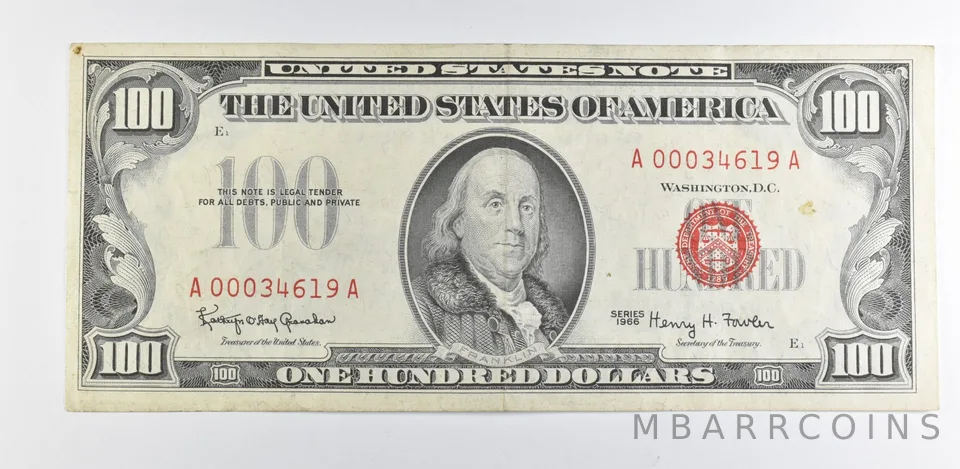 1966 $100 US Legal Tender Note Red Seal *9885