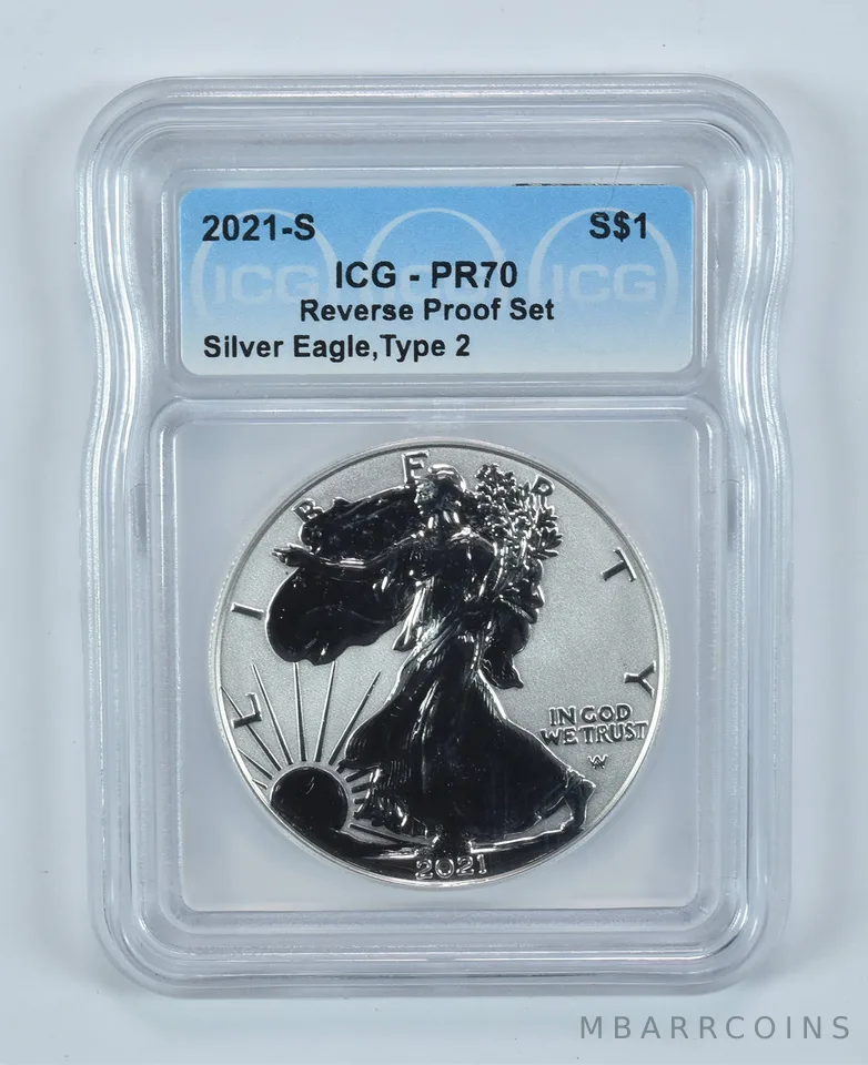 2021-S American Silver Eagle Type 2 Reverse Proof Set Reverse PR70 ICG