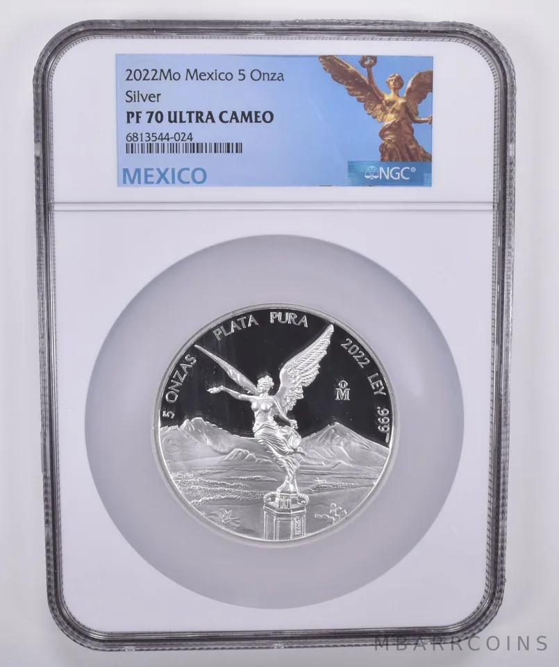 2022 Mo Mexico Silver 5 Onza PF70 UCAM NGC Mexico Label