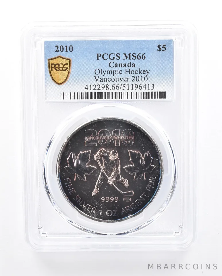 2010 Canada 5 Dollars Silver Vancouver Olympics Hockey MS66 PCGS Nice Tone *5374