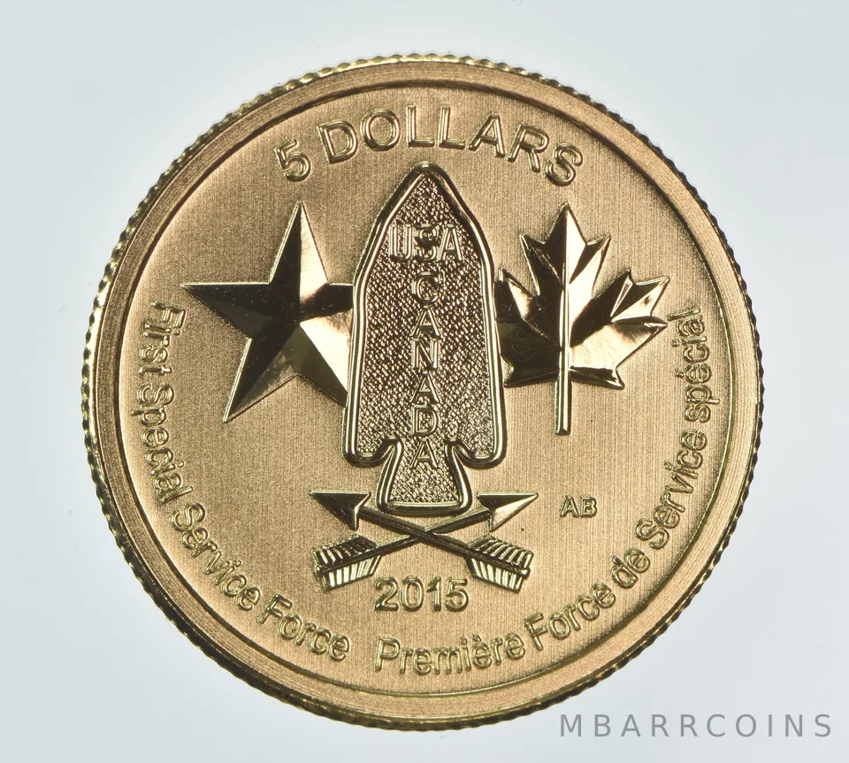 Random Date Canada 5 Dollars Gold First Special Service Force 1/10 Oz .999