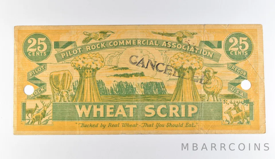 1934 25 Cents Pilot Rock OR Commercial Association Wheat Scrip a9754