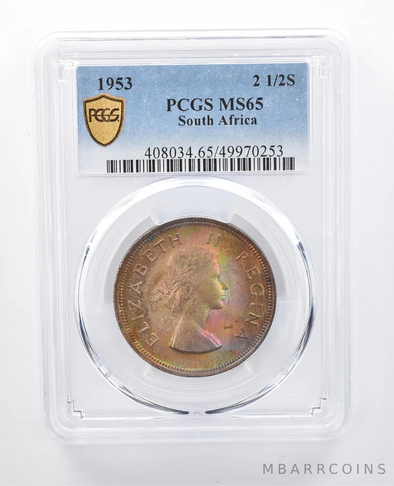 1953 South Africa 2 1/2 Shillings MS65 PCGS Beautiful Tone *7989